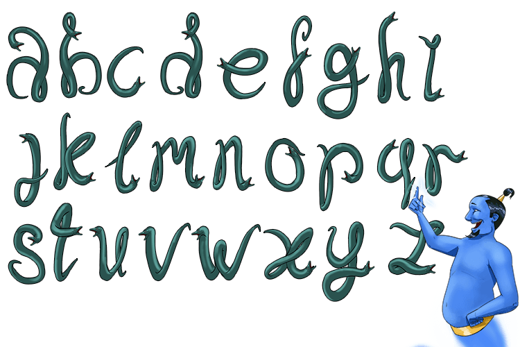 Each letter of the alphabet was formed by an eel (allele) to create a single letter by the genie (gene)